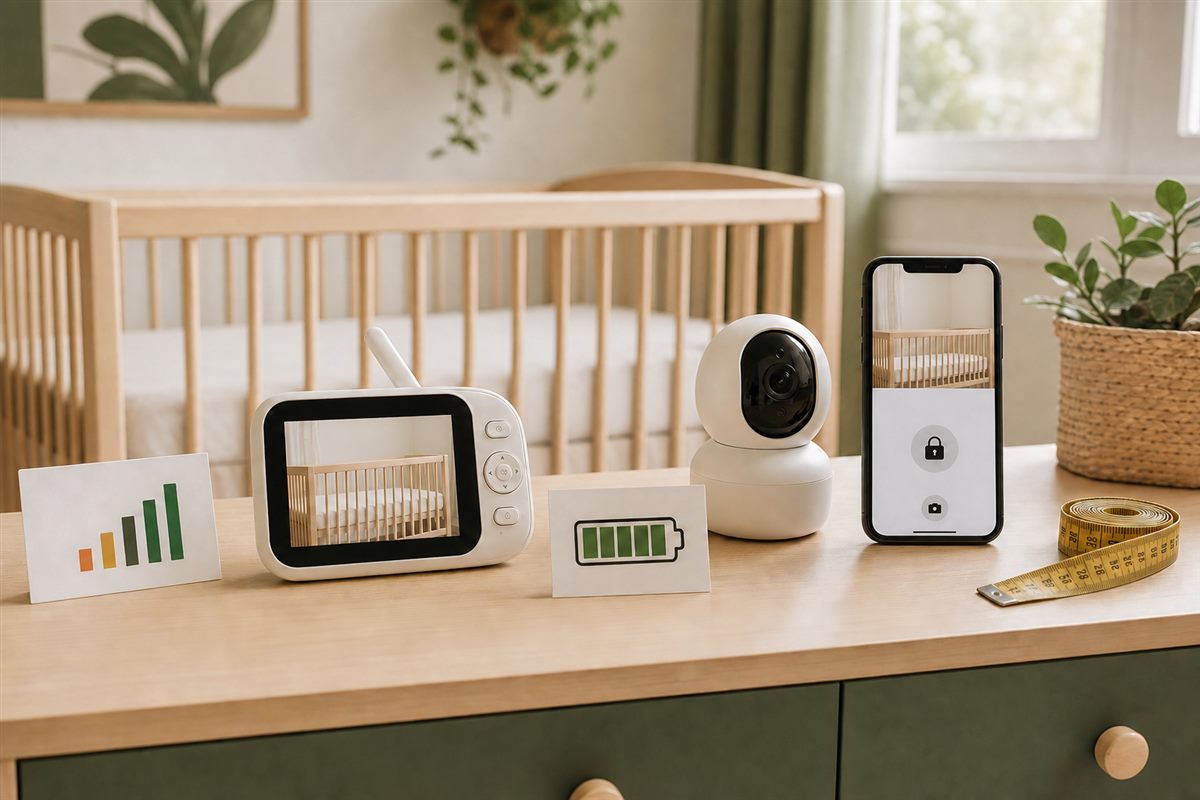 WiFi and non-WiFi baby monitor options compared with signal, battery, security, and safe-placement checks